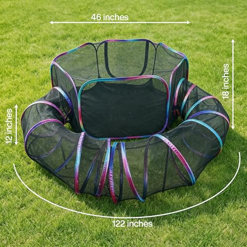 PAWISE Outdoor Cat Enclosure, 2-in-1 Portable Catio with Cat Tent and Tunnel, Pop Up Cat Playpen for Indoor Outdoor Cats and Small Animals, with Storage Bag - size: 122in