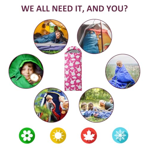 Kids Sleeping Bags - Camping Sleeping Bags with Carry Bag - Compact Sleeping Bag for Hiking, Backpacking 3 Season Warm & Cool Weather, Lightweight Waterproof Outdoor Travel for Boys Girls - color: Pink