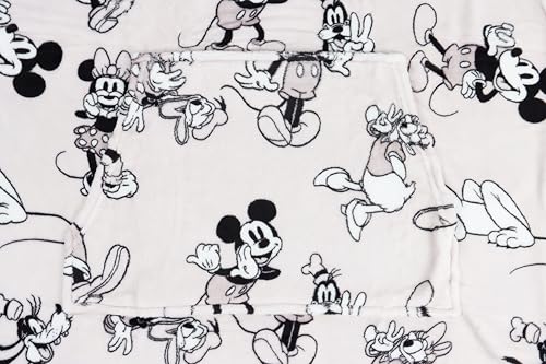 Jay Franco Wearable Throw Blanket – Oversized Plush Hooded Blanket with Pocket, Ultra Soft Cozy Fleece Throw for Lounging, Travel, Gray - Mickey and Friends, 34x38 - Adult - color: Gray - Mickey and Friends, size: Adult