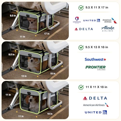 Lekereise Top-Expandable Pet Carrier 18x11x11Inch Delta American United Airline Approved Soft Sided Underseat to 15lbs Travel Carriers for Small Dogs Cats with Locking Safety Zippers Anti-Scratch Mesh - color: Gray