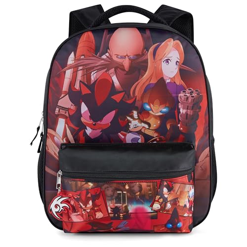 AI ACCESSORY INNOVATIONS Sonic X Shadow Generations Dark Beginnings Backpack for Girls & Boys, 16" Black Bookbag with Molded Shadow Dangle, Sublimation Print - color: Sonic X Shadow