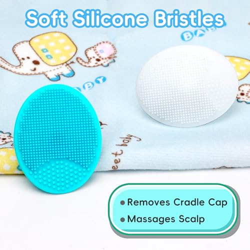 Cradle Cap Brush for Babies, Set of 5 Baby Bath Essentials with Bath Sponge Silicone Scrubber Long Handle Comb for Newborns Toddlers Boys Girls (Green) - color: Green Brush+long Comb