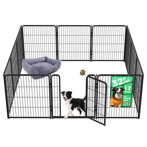 FXW Homeplus Indoor Dog Playpen, 32" H, 12 Panels, for Small & Medium Dogs | Stress-free play, Heavy-duty, Semi-open design, Easy setup, Threshold-free gate, Expandable, Patented - color: Black, size: 32"H