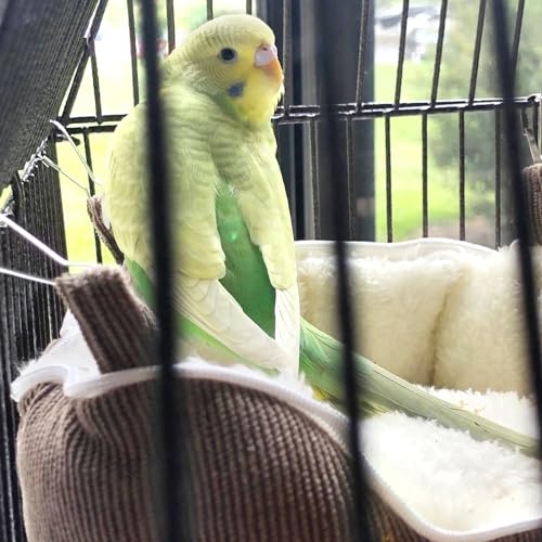 QBLEEV Bird Nest House, Parrot Winter Warm Bed for Cage Hanging Hammock | Soft plush snuggle hut tent, parrot cage accessories hideaway sleeping bed for budgie parakeet cockatiel conure lovebird - color: Yellow