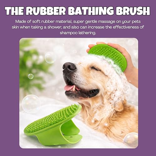 2PCS Self-Cleaning Deshedding Dog & Cat Brush – Skin-Friendly Dog Brush For Shedding Grooming Tool for Dogs, Cats & Puppies | Bath Brush for Shedding, Indoor Cats | Premium Pet Supplies, Green