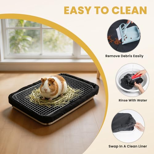 Guinea Pig Litter Box for Small Animals, Rabbit Litter Box with Grid Tray, Metal Base, Reusable Dual-Layer Liner, Easy to Clean, Low Entry (2.4 inch)