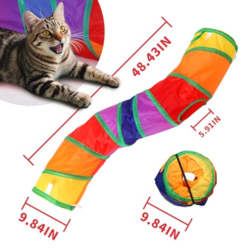 Pet Cat Tunnel, S-Shape Tunnels for Indoor Cats, Collapsible Pet Tunnel for Kitten, Puppy, Rabbit, 25cm-Wide Tunnels, Durable & Breathable, with Peek Hole Toy Ball - color: S-Shaped Tunnel & Rainbow