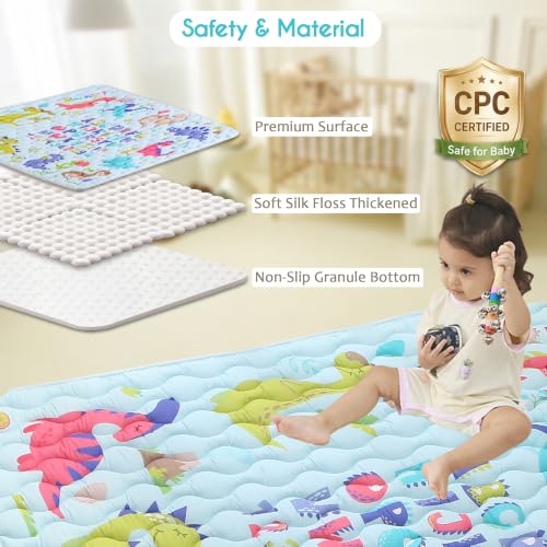 Viviland Baby Mats for Floor, 71x59 Inch Playpen Mat, Thicker & Large Soft Playmat for Baby and Toddlers Infants, Non-Slip & Machine Washable, Blue Dino and Letters - color: Blue Dino and Letters, size: 71" X 59"