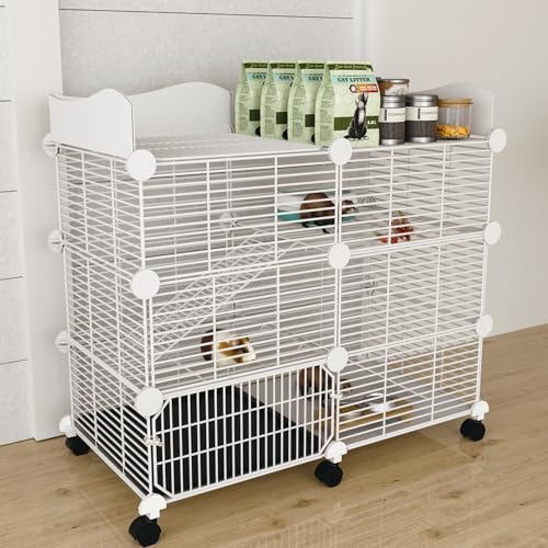 STILLCOVE 3-Tier Guinea Pig Cages Indoor, with Top & Removable Tray | with Platforms and Ramps, Universal Wheels, C&C Small Animal Playpen for Rabbit, Bunny, Hamster, Pet Rat, Chinchilla - size: M - 29.53" x 15.75" x 25.59"