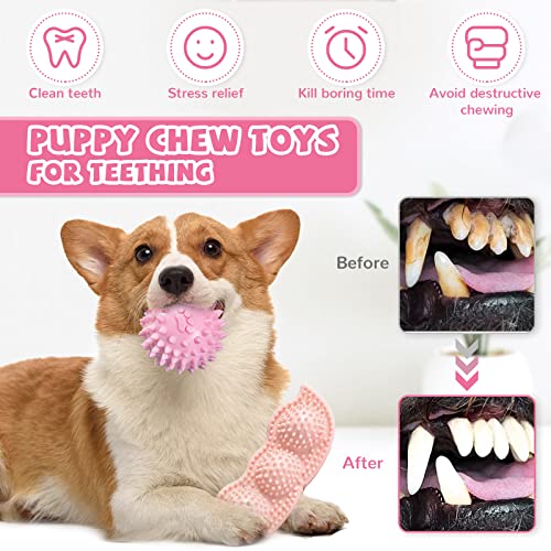 ABRRLO 6 Pack Puppy Teething Toys Cute Pink Puppy Chew Toys for Teething Small Breed Dog Chew Toy Interactive Pet Toy Set for Puppies to Keep Them Busy Soft Durable Small Breed Doggy Chewing Ball - color: Pink