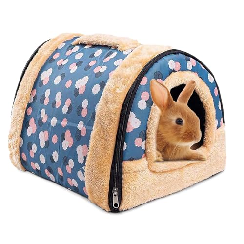 kathson Rabbit Bed Tent Sleeping House Warm Fleece Hideout Foldable Cave Winter Hut for Rabbits Chinchillas Guinea Pigs Ferrets Hedgehogs Hamsters Rats and Cats (Dark Blue)