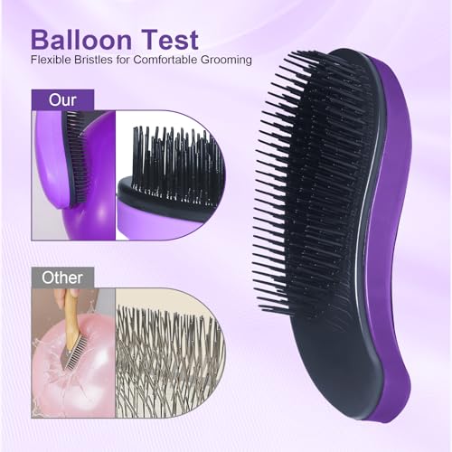 Small Dog Brush, Skin-friendly Soft Bristles (Dark Purple) | Puppy Hair Brush, Massage and Bath Supplies, Pet Grooming Tool for Teddy, Yorkies, Maltese, Shih Tzu, Chihuahua - color: Dark Purple