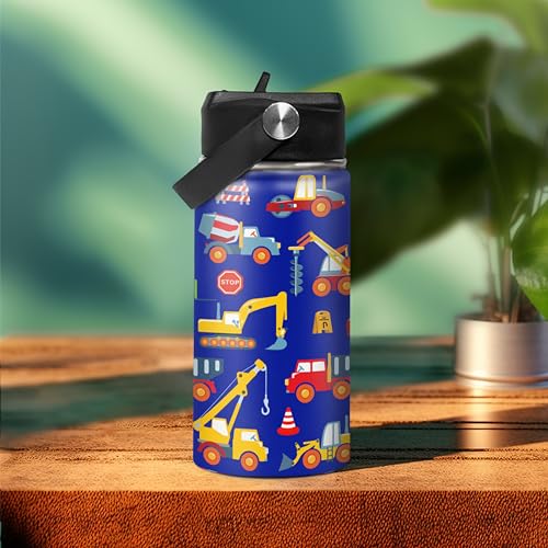 Kids Water Bottle with Straw Construction Insulated Water Bottles 12oz Stainless Steel Travel School Tumbler Double Wall Vacuum Cup for Boys Kid - color: Construction 2
