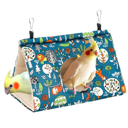 Rypet Bird Nest House, Bird Bed for Cage, Hanging Hammock Bird Hut, Blue M | Warm Plush Cotton Comfort, Side Hole Entry, Dual Hanging Straps for Cage, Machine Washable, Green Bird Tent for Medium Birds - color: Blue, size: Medium (Pack of 1)