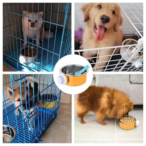Hamiledyi 2-Pack Hanging Dog Bowls with Removable Stainless Steel Feeder - Spill-Proof Crate Bowls for Kennel/Cage, Puppy to Medium Dogs, Cats, Rabbits & Guinea Pigs (Durable Pet Food & Water Dishes) - color: C：Orange + Grey