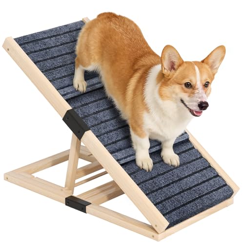 Adjustable Wooden Dog Ramp for Small Dogs, 27.6" Long x 11.8" Wide Portable Pet Ramp for Couch, Sofa, Anti-Slip Carpet, Lightweight Foldable Indoor Outdoor Travel Dog Ramp - size: 27.6" L x 11.8" W