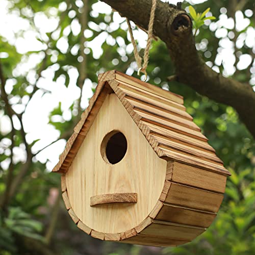 Bird House for Outside,Wood Birdhouses Outdoor, Wooden Bird House Bluebird Finch Cardinals Hanging Birdhouse for Garden Viewing