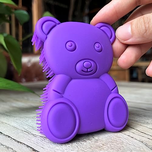 Premium Sensory Brush for Kids or Autism,Soft Silicone Body Scrubber,2 in 1 Sensory Room Occupational Therapy Sensory Brushes,Silicone Loofah,Pet Shower Brush Bath Brush Shampoo Brush(Bear-Purple) - color: Bear-purple