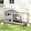 Gutinneen Large Indoor Rabbit Hutch Bunny Cage with Chew-Proof Ramp, Locking Leak-Proof Trays - Outdoor 62" Wooden Rabbit Cage with 6 Wheels for Rabbits, Guinea Pigs, Small Animals (Grey) - size: 62.0"L x 22.6"W x 33.5"H