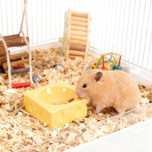 Ceramic Pet Hamster Food Water Bowl Cheese Shaped Hamster Food Bowl Easy to Clean Anti Flipping Small Animals Bowl for Dwarf Parrots Gerbil Chinchilla Hedgehog Rat