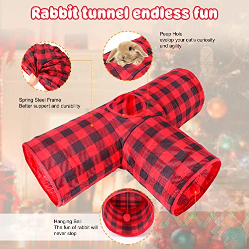 BWOGUE Bunny Tunnels & Tubes Collapsible 3 Way Bunnys Hideout Small Animal Activity Tunnel Toys for Dwarf Rabbits Guinea Pigs Kitty - color: Plaid