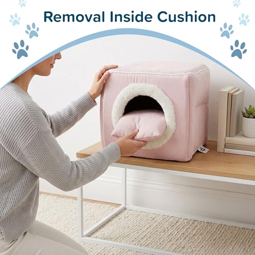 Cat House - Indoor Bed with Removable Foam Cushion - Cat Cave for Puppies, Rabbits, Guinea Pigs, Hedgehogs, and Other Small Animals by PETMAKER (Pink) - color: Pink