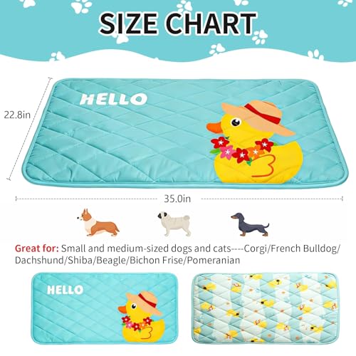 Pet Summer Cooling Blanket - 22.8" x 35.0" Double-Sided Mat Dog Puppy Self ice Cat Pad Bed Cover for Home Outdoor Sofa Sleeping Washable Portable Lightweight Small Medium Large (Blue Duck, S) - color: Blue Duck