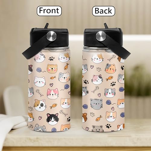 SANDJEST Kids Water Bottle Cat Water Bottles 12oz with Straw Insulated Stainless Steel Travel School Tumbler Double Wall Vacuum Cup for Girls Kid Boys - color: Cat 2