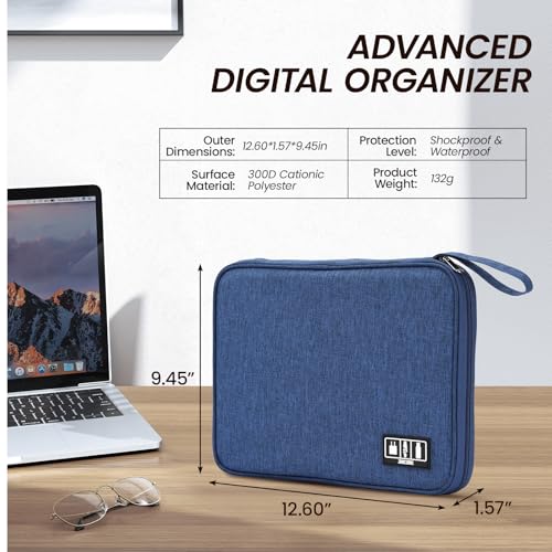 Cable Organizer Bag, Electronics Organizer Case for Tech Accessories | Store chargers, cables, power banks and adapters with elastic loops, mesh pockets and organized compartments for travel. - color: cyan, size: L