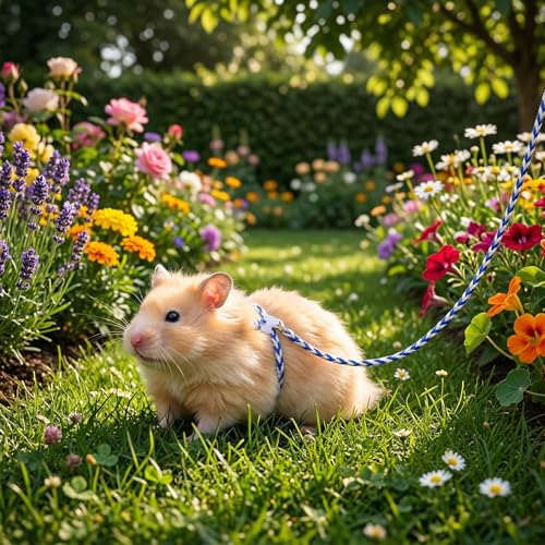 Hamster Leash, 3 Pcs Adjustable Leash Harness for Small Animals, Soft Lightweight Animal Leashes for Rabbits, Ferrets, Guinea Pigs, Chinchillas, Rats(Yellow, Blue, Green)