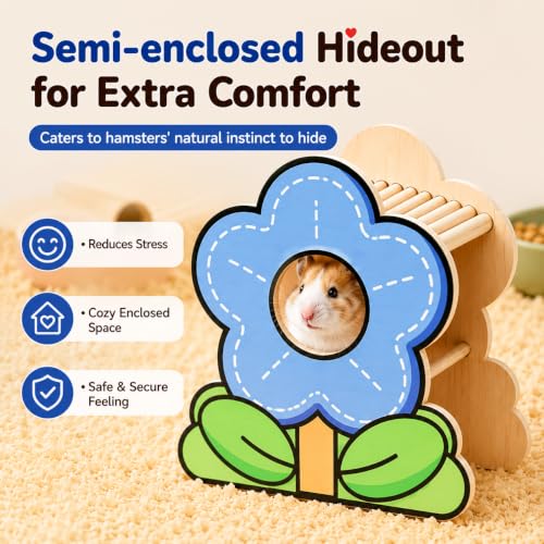 Hamster Hideout with Climbing Platform, Wooden Tunnel House | Hidden tunnel and elevated viewing deck encourage climbing and exploring. Suitable for hamsters, gerbils and mice