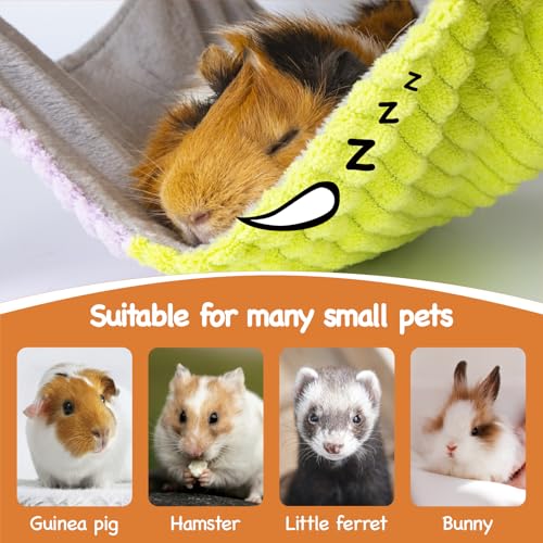 BESNEW 3 in 1 Enlarged Guinea Pig Hammock with House & Platform,Wooden Guinea Pig Hideout with Hammock & Stairs Small Animal Toys for Hiding Sleeping Activities - style: Hammock with ramp & house