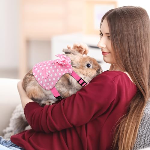 Lightweight Bunny Harness and Leash Set with Pink Polka Dot, Bunny Harness Escape Proof Breathable Suit Style Bunny Clothes for Rabbits for Small Pets Outdoor Walking Camping Size M - size: M