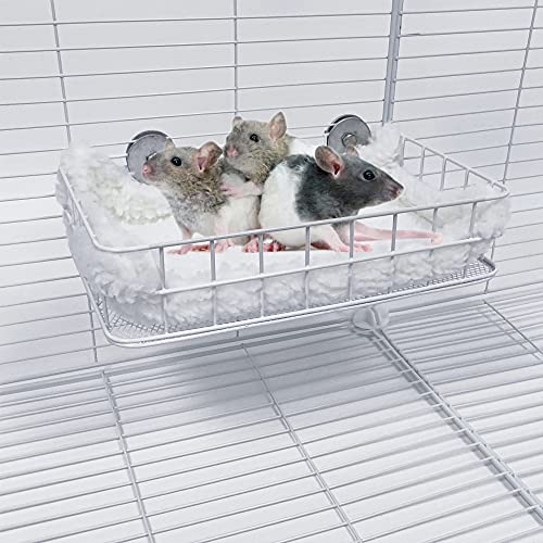 All-Metal Chew-Proof Rat Cage Platforms Chinchilla Ledge for Ferret | Sturdy Chew Resistant Ledge Ramp for Sugar Glider Squirrel, Easy Install Metal Cage Accessories for Rodents - color: White