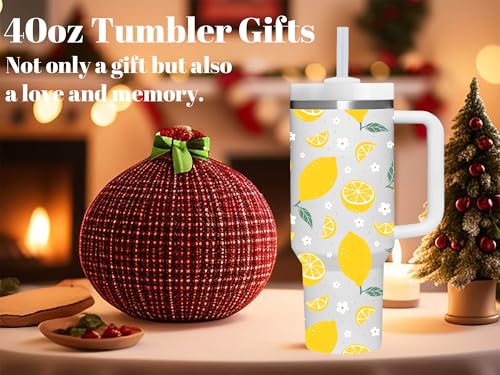 AMZUShome Lemon Gifts.40oz Lemon Tumbler with Handle.Lemon Lover Cup Gift.Birthday Christmas Lemons Tumblers Gift for Women Men. - style: Lemon