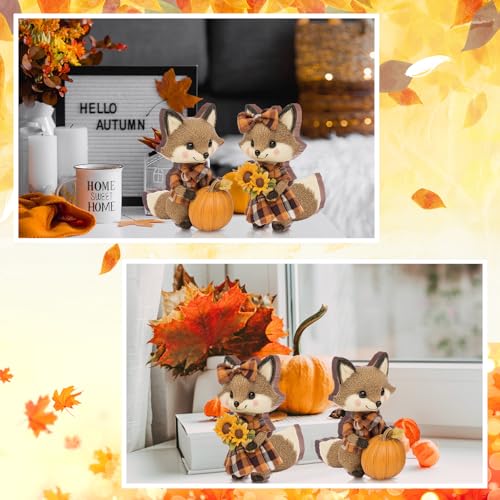 DoubleFill 2 Pcs Fall Fox Figurine Thanksgiving Wooden Fox Figurines Table Decoration for Autumn Thanksgiving Gifts Home Office Centerpiece Decor Party Supplies (Classic Style) - style: Classic