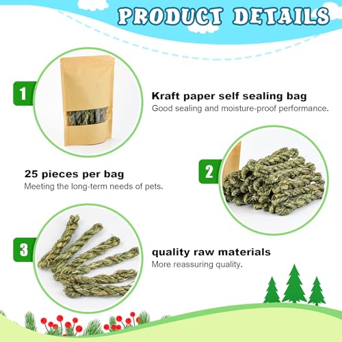 25pcs Rabbit Timothy Hay Toy for Bunny Small Animal Treats Natural Grass Stick Chew Toys Snacks Molar Teeth Grinding for Guinea Pigs Chinchillas Hamsters
