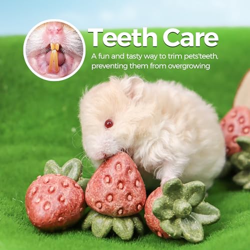 TEEWY Guinea Pig Toys, 4PCS Strawberry Shaped Hamster Toys, Natural Guinea Pig Chew Toys for Teeth Grinding, Hamster Enrichment Toys for Hamster, Gerbil, Chinchilla, Rat - style: 4PCS-Strawberry