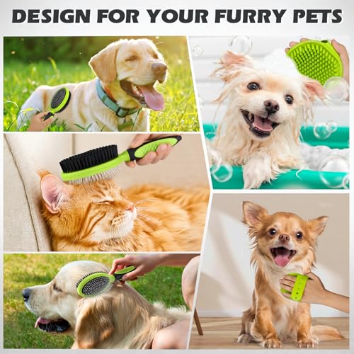 2PCS Pet Grooming Tools - Double-Sided Brush for Shedding and Bathing, Suitable for Short/Long Haired Dogs Cats and Horses, Deshedding Dog Brush, Mane & Tail Combs for Horses - Pet Supplies (Green) - color: Green