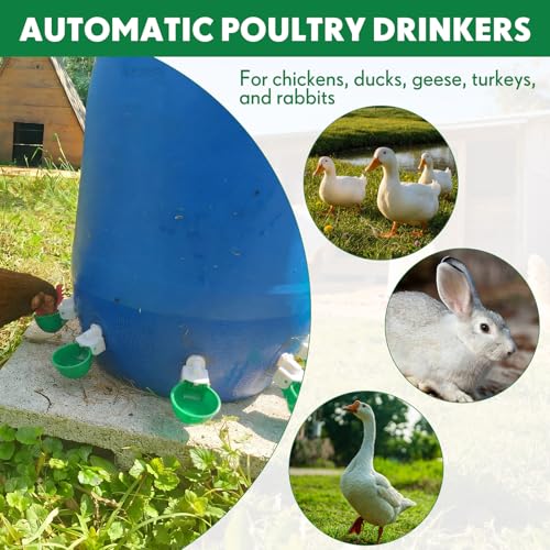 LemonRoad 30 Set Automatic Chicken Waterer Cups with 1/2" PVC Tee Fitting Chicken Drinking Bowl, Poultry Drinker Mounting Hole Opener,Water Dispenser Feeder for Duck, Goose, Turkey, Pigeon(Green) - color: Green