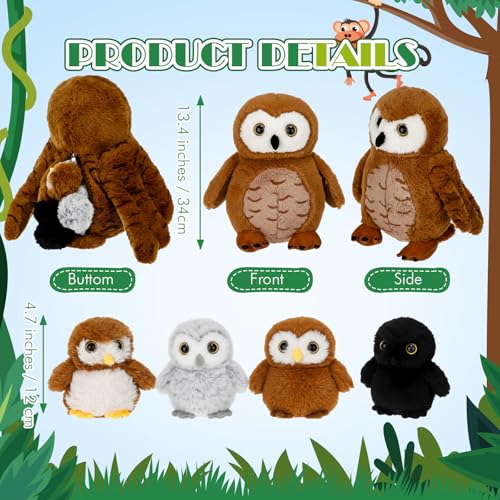 Hollowfly 5 Pcs Owls Plush Toy Gift Set 13.4" Mommy Barn Owls with 4 Cute Babies Stuffed Animal in Zippered Back Nurturing Plushies Toy Set for Kid Adults Birthday Party Favors Gifts - style: Barn Owls