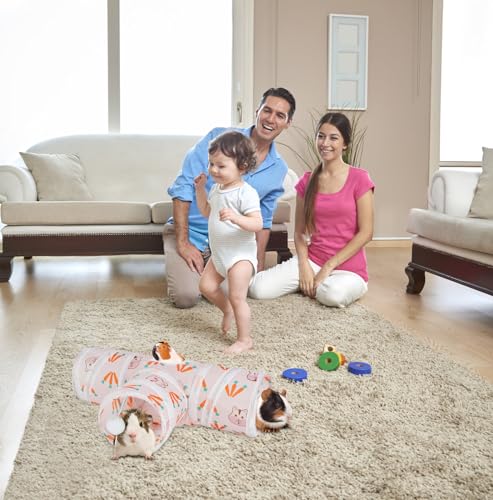 Rypet Guinea Pig Tunnel 3 Way Collapsible Small Pet Tunnels and Tubes with Interactive Ball for Baby Rabbit Ferret Hamster Chinchilla Hedgehog Hiding and Resting-White - color: White