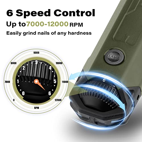 Casfuy 6-Speed Dog Nail Grinder - Newest Enhanced Pet Nail Grinder Super Quiet Rechargeable Electric Dog Nail Trimmer Painless Paws Grooming & Smoothing Tool for Large Medium Small Dogs (Army Green) - color: Army Green