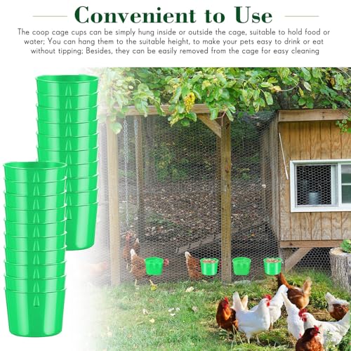 Sumind 60 Pcs Cage Cups Chicken Feeder Birds Hanging Feeders Seed Bowl 8 oz Plastic Water Bowl Hanging Chicken Waterer Feeding Watering Dish Coop Cups for Parrot Parakeet Poultry(Green) - color: Green