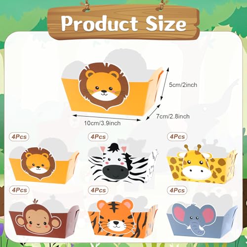 24 Pack Jungle Safari Animals Party Supplies Zoo Disposable Paper Food Trays Wild Animal Theme Birthday Parties Decorations Snack Bowl Serving Tray for Baby Shower Tableware Decor Favor