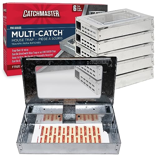 Catchmaster Multi-Catch Mouse Trap 6-Pack, Humane Mouse Traps Indoor for Home, Includes Replaceable Glue Board, Live Catch Pest Control for Garage & Shed - size: 6-Traps Metallic