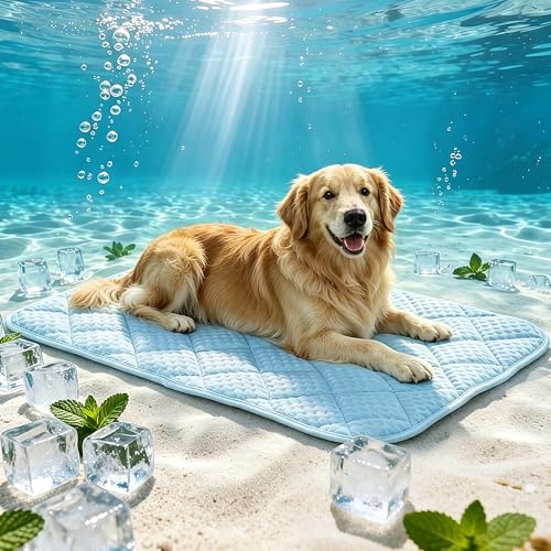 Cooling Mat for Large Dogs, 44"x 32" Thick & Durable Dog Cooling Mat, Q-MAX>0.45, Double-Sided Cooling Pet Pad, Portable & Washable Dog Cooling Mat for Crate, Couch & Car - size: X-Large - 44 x 32 Inch