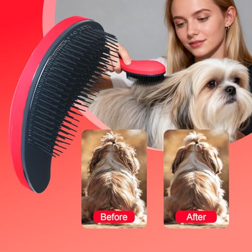 Small Dog Brush, Skin-friendly Soft Bristles (Rose Red) | Puppy Hair Brush, Massage and Bath Supplies, Pet Grooming Tool for Teddy, Yorkies, Maltese, Shih Tzu, Chihuahua - color: Rose Red