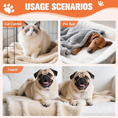 2 Pack Cat Blanket for Small Dogs Puppy Cat Kitten, 16" x 24" | Soft Warm Sherpa Fleece Cat Blanket Washable, Grey/Beige
