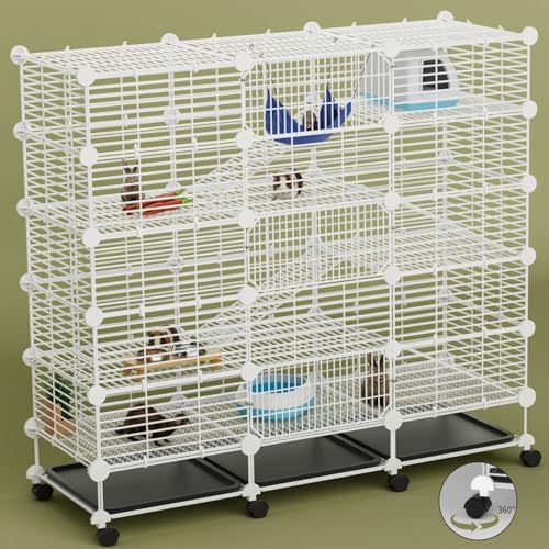 STILLCOVE 5-Tier Guinea Pig Cages Indoor: Small Animal Playpen with Trays | with Platforms and Ramps, Universal Wheels, C&C Pet Enclosure for Rabbit, Bunny, Hamster, Rat, Chinchilla, Hedgehog, Rodent - size: 42.9" x 14.6" x 40.9"